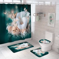 fashion 3d print flower butterfly shower curtain set color bathroom waterproof bath curtain washable curtains with hooks