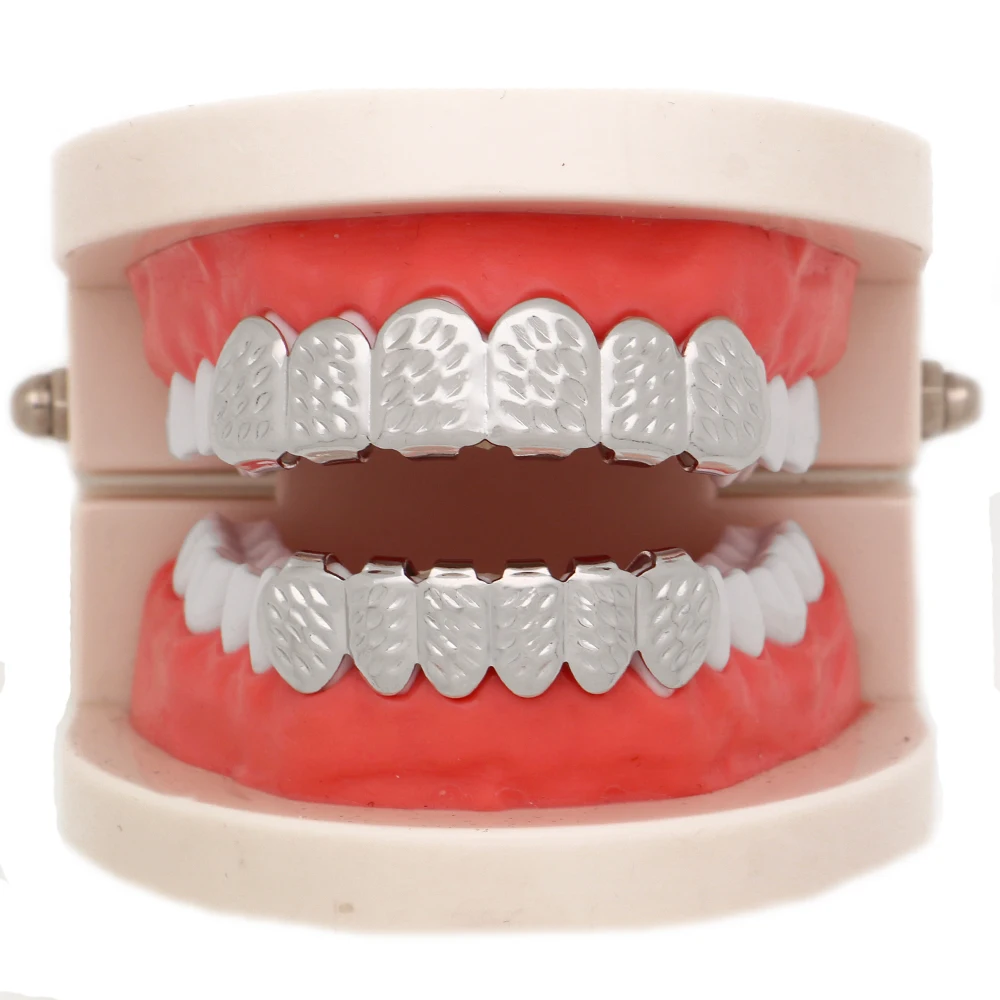 

Fashion Gold Silver Color Bump Pattern Teeth Grills Dental Vampire Teeth Grillz For Party Tooth Caps Jewelry For Unisex