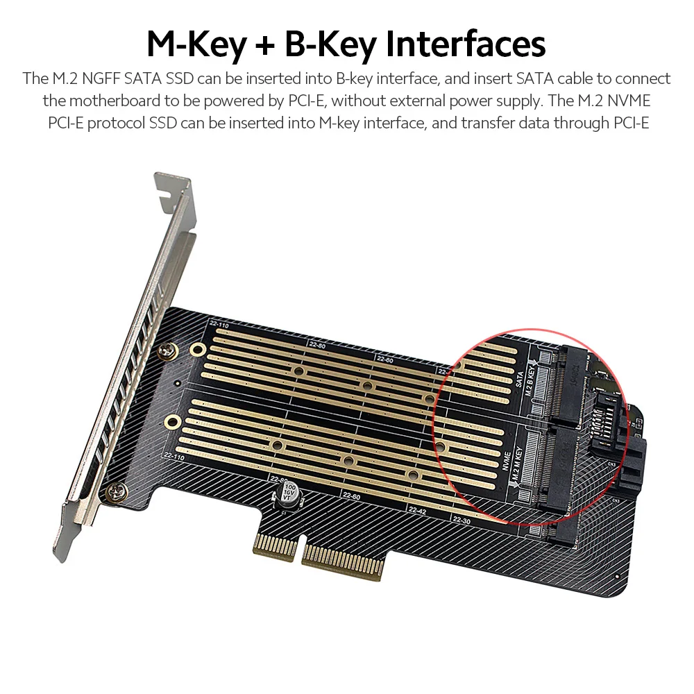 M.2 NVME/NGFF to PCI-E X4 Expansion Card SSD Adapter with M-key B-key Interfaces Support PCI-E/SATA Protocol | Компьютеры и офис