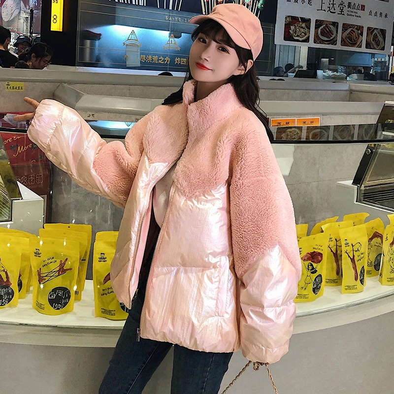 Fitaylor новая зимняя Для женщин светлая сторона лоскутное овечьей Меховая куртка
