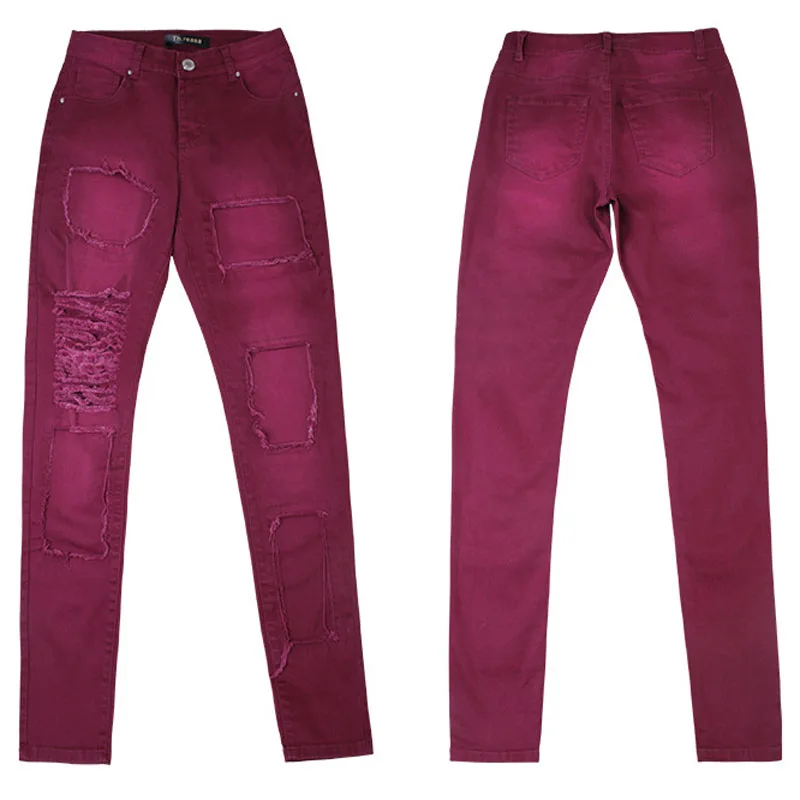 Тонкие растягивающиеся рваные обтягивающие джинсы с высокой талией женские