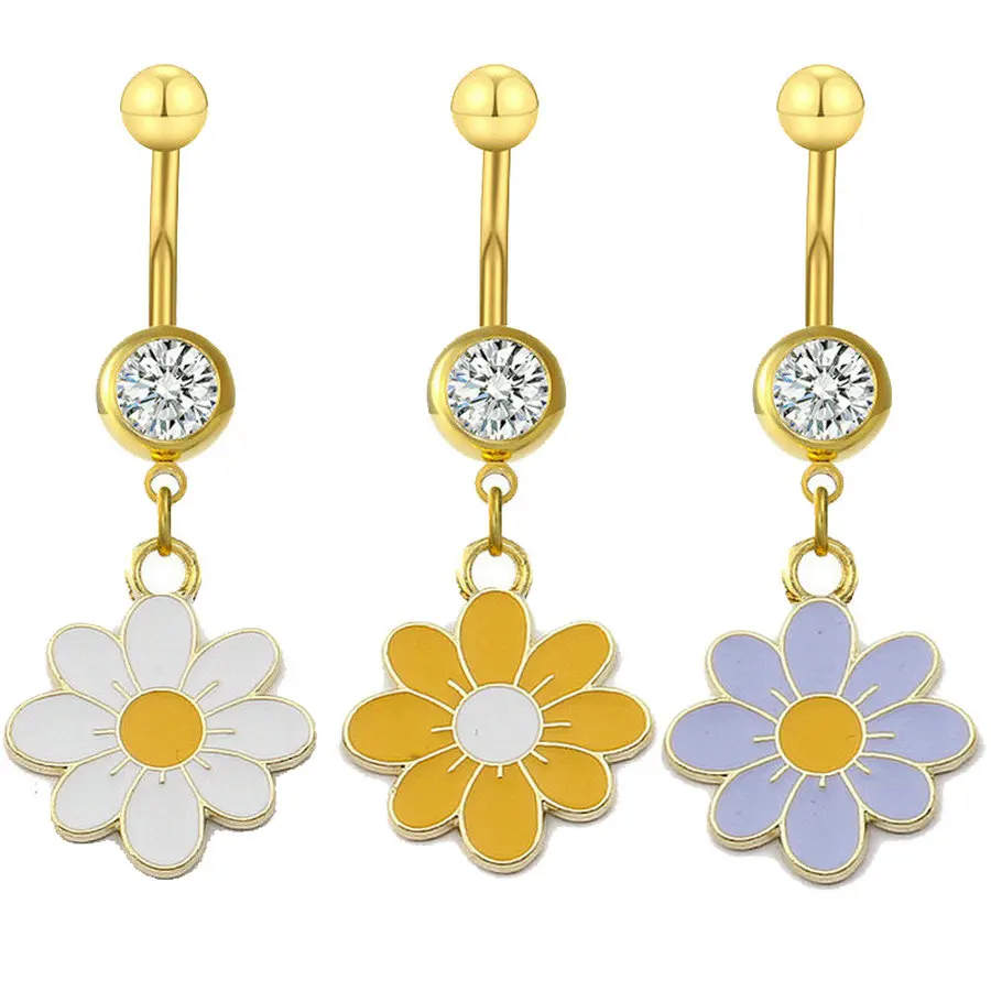 

1 шт. Мода кольцо для пупка в виде цветка с украшением в виде кристаллов Нержавеющая сталь живота Бары для тела, праздничная бижутерия для же...