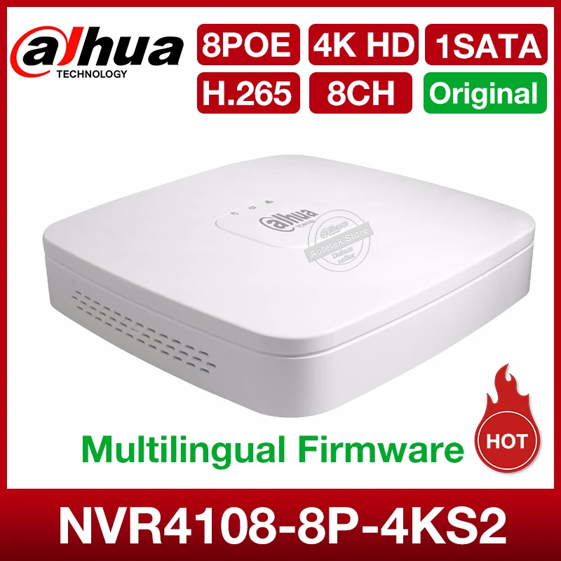 Сетевой видеорегистратор Dahua мини NVR NVR4108 8P 4kS2 8CH Onvif 8MP Смарт 1U 8PoE 4K и H.265 Lite Видео
