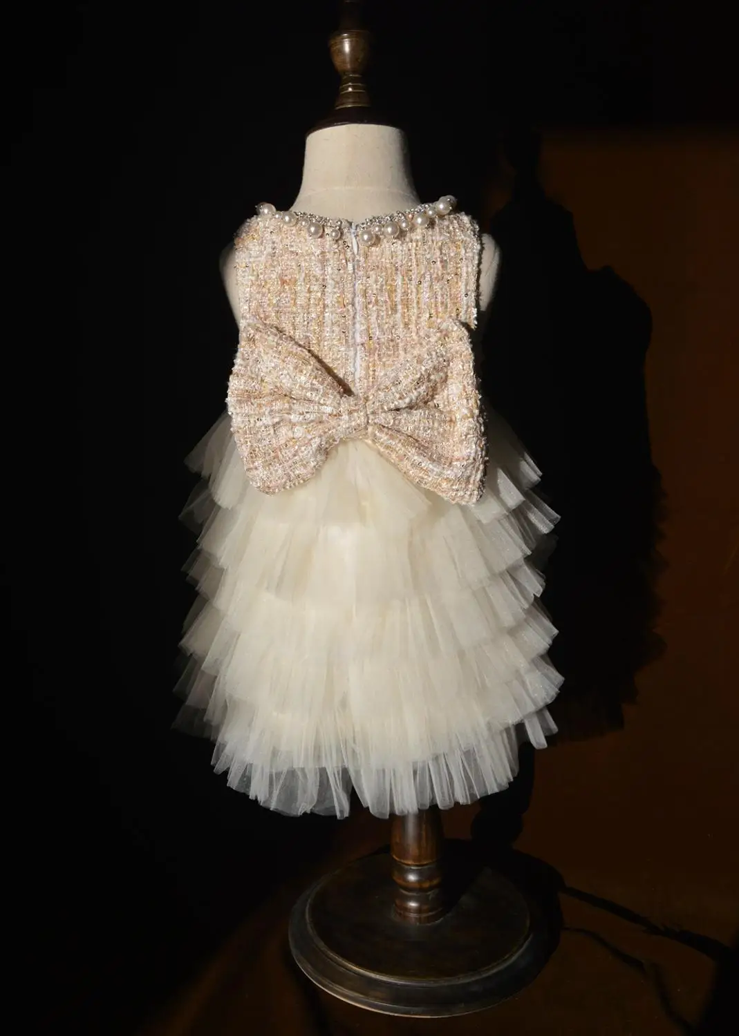 Детское кружевное платье-жилет с жемчугом пышное шерстяное платье макси