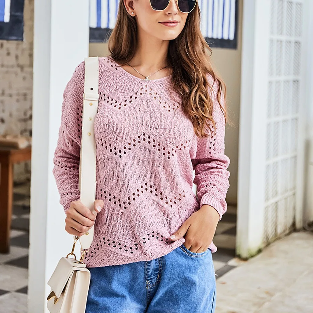 Женские однотонные свитеры с круглым вырезом Осень зима 2019 Женский вязаный