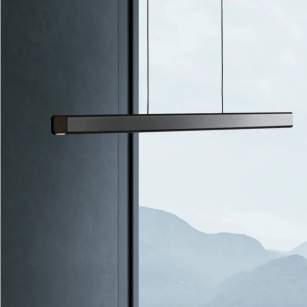 

Nordic Black Wood Bar Pendant lamp Concise Long Stick Living Room Cloth Store Hotel Hall Dinner Led Hanging Light Fixtures