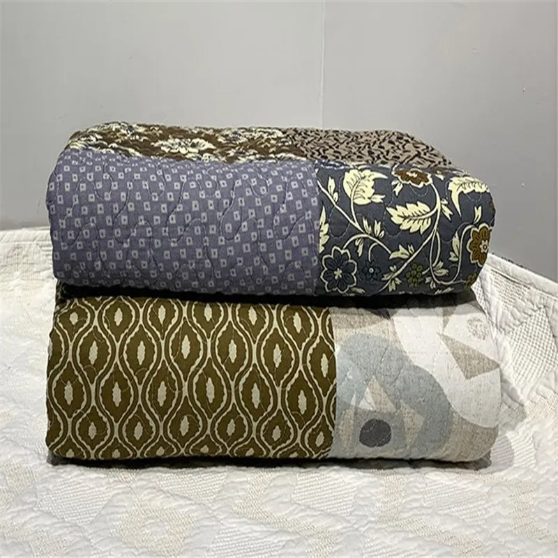 

American pastoral pure cotton embroidery patchwork quilt full queen king size 3pcs bedcover thicken bedspread pillow sham YH