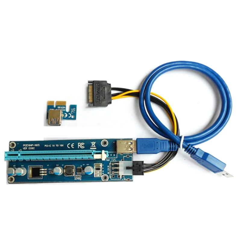 

Райзер-карта VER006C 1X на 16X PCI Express PCIE PCI-E, удлинитель 006C, 60 см, кабель USB 3,0, SATA на 6Pin, Майнинг BTC