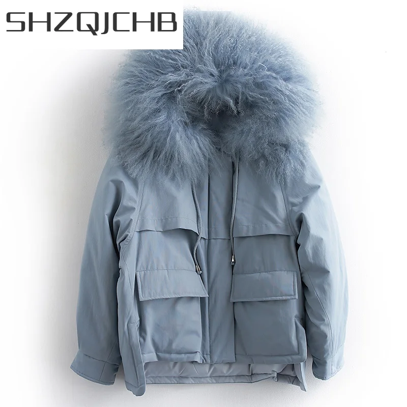 

Женский пуховик на 90% белом утином пуху SHZQ, толстая теплая парка, верхняя одежда с капюшоном из натурального меха, LWL1277, для зимы