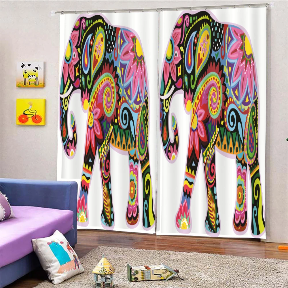 

3D Animal Elephant Pattern Blackout Curtain Set Suitable for Home Curtains In Living Room and Bedroom