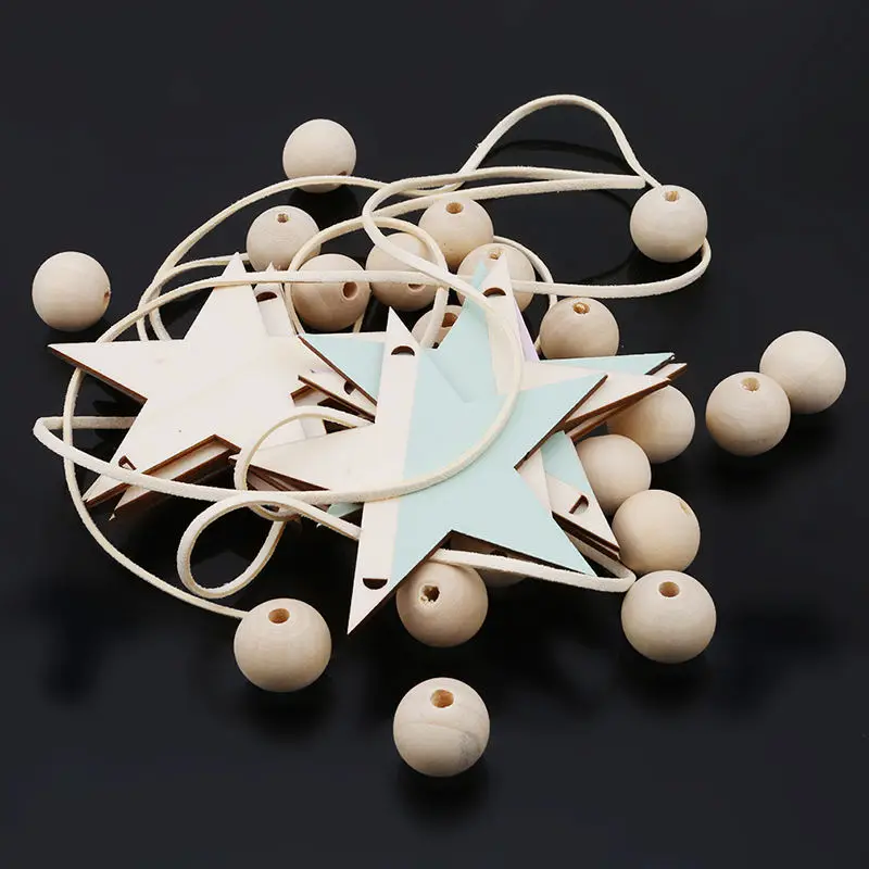 

INS Nordic Wooden Star Beads Garland Banners Girls Baby Room Nursery Wall Decor Kids Room Hanging Curtains Pennant Photo Props