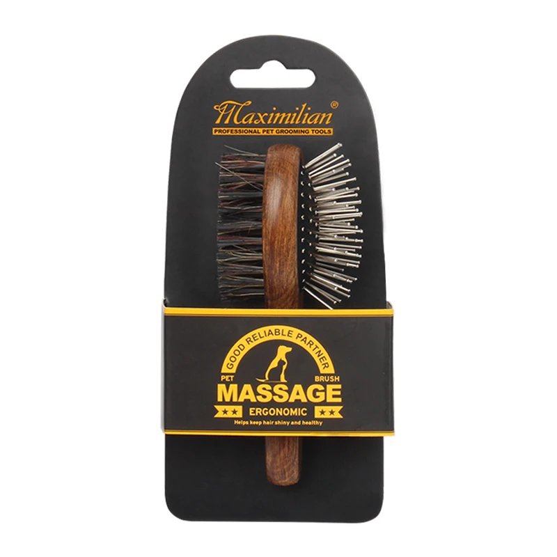 

Двухфункциональная деревянная игла из нержавеющей стали, мягкая щетина, Шпилька для ухода за шерстью домашних животных, щетка, щетка для ко...