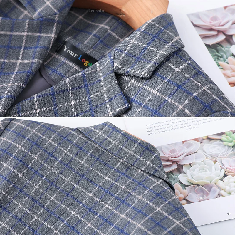 Женский деловой костюм Lenshin клетчатый Комплект из трех предметов облегающий