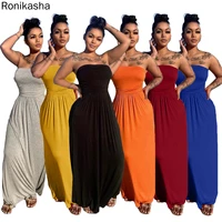 ronikasha women strapless casual loose ruched maxi dress streetwear beach sexy summer floor length long dresses