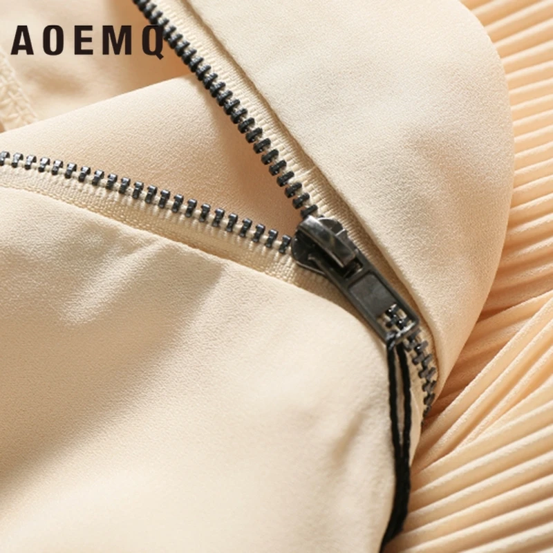 AOEMQ Осень Новый стиль платья на молнии регулируемое платье Желтый однотонный с