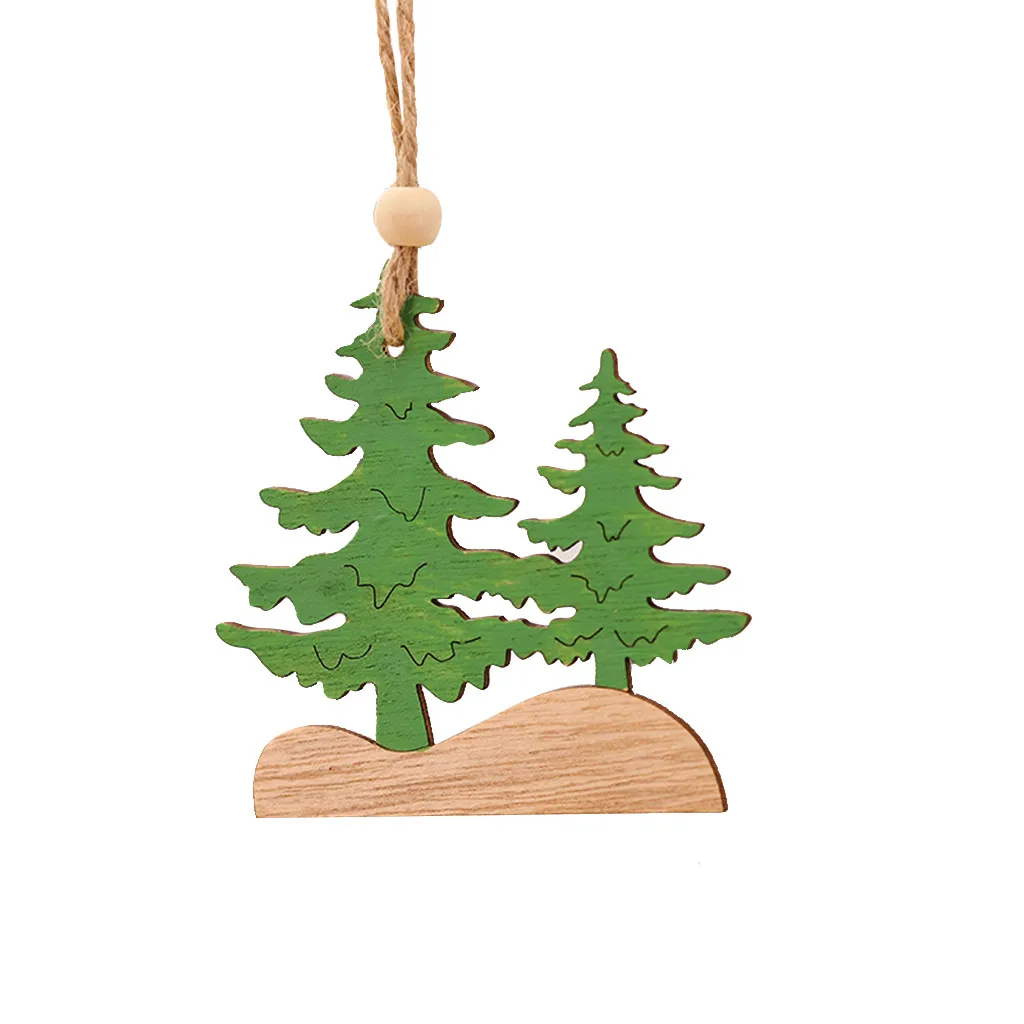 F Christmas Decorating 1PC Wooden Hanging Christmas Tree Cabin Elk Car Ornament Xmas Party Home Decor navidad kerst natal#30 - Color: F
