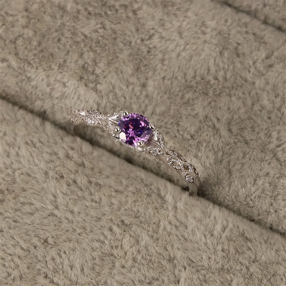 

Popular in Europe and America fashion 925 sterling silver high precious rattan Ring Platinum zircon mysterious Amethyst jewelry