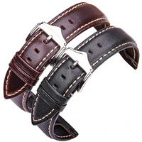 soft watchbands 18 19 20 21 22 24mm genuine leathe black dark brown vintage wrist watch band strap belt steel silver pin buckle