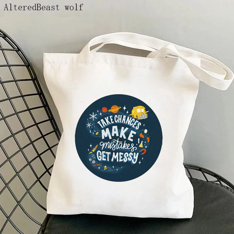 

Women Shopper bag magic schoolbus Printed Kawaii Bag Harajuku Shopping Canvas Shopper Bag girl handbag Tote Shoulder Lady Bag