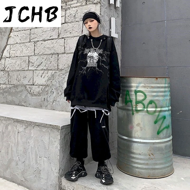 

2021 Hoodies Sweatshirt Hoodie Korean Gothic Oversized Clothes for Women Fall Black Tops Long Sleeve Sweater O-neck Couple Top