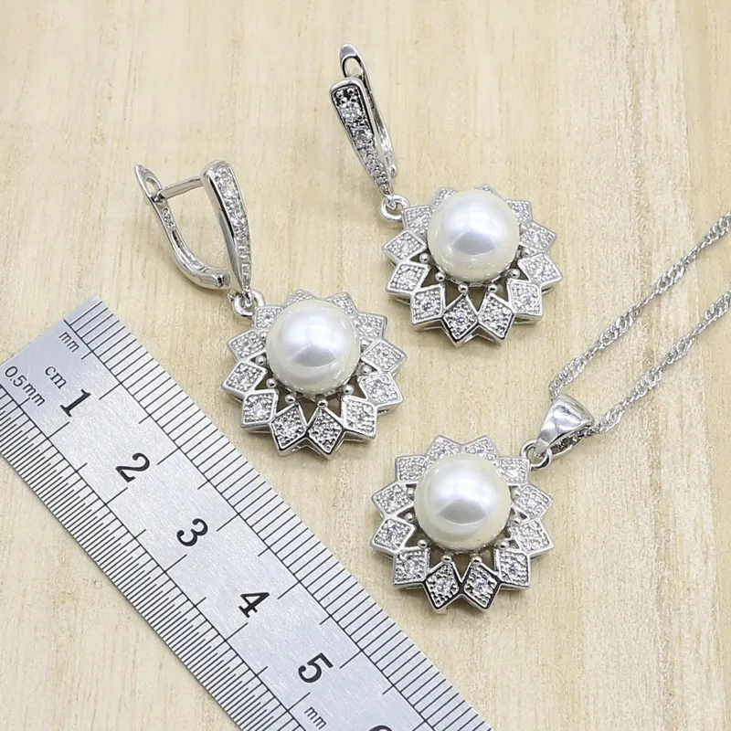 Ювелирные наборы с белым жемчугом и серебром колье серьги кольцо подвеска
