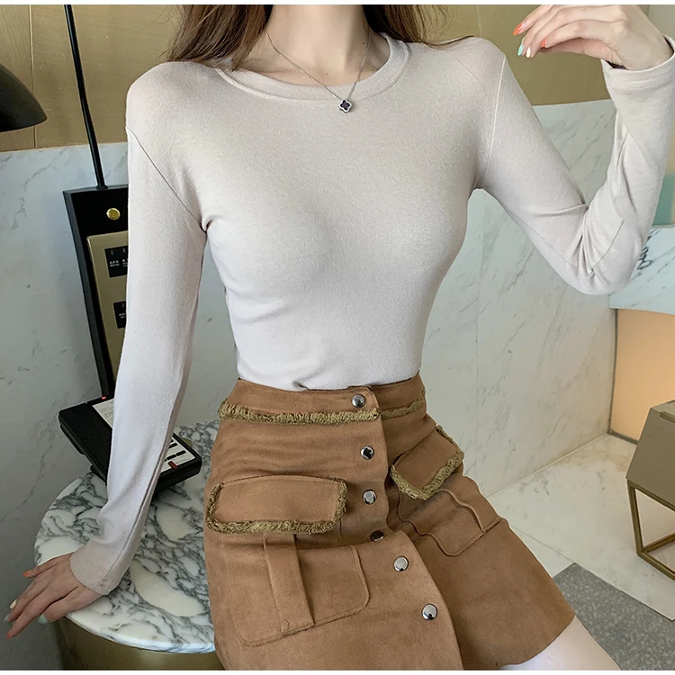 

Autumn Women O-neck Long Sleeve T-shirts Tee Girls Solid Slim Basic Undershirts Tees T shirts Tops For Female