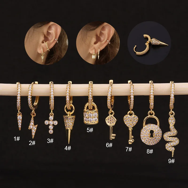 

1PCS Clear CZ Cross Lightning Cartilage Earring Zircon Small Hoops Huggie Cartilage Piercing Jewelry for Women Girl Gifts