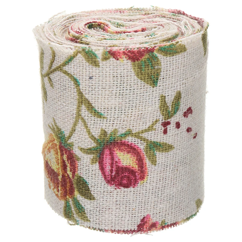 Винтажная лента из мешковины с розовым цветочным принтом 300 см 1 шт. Свадебные