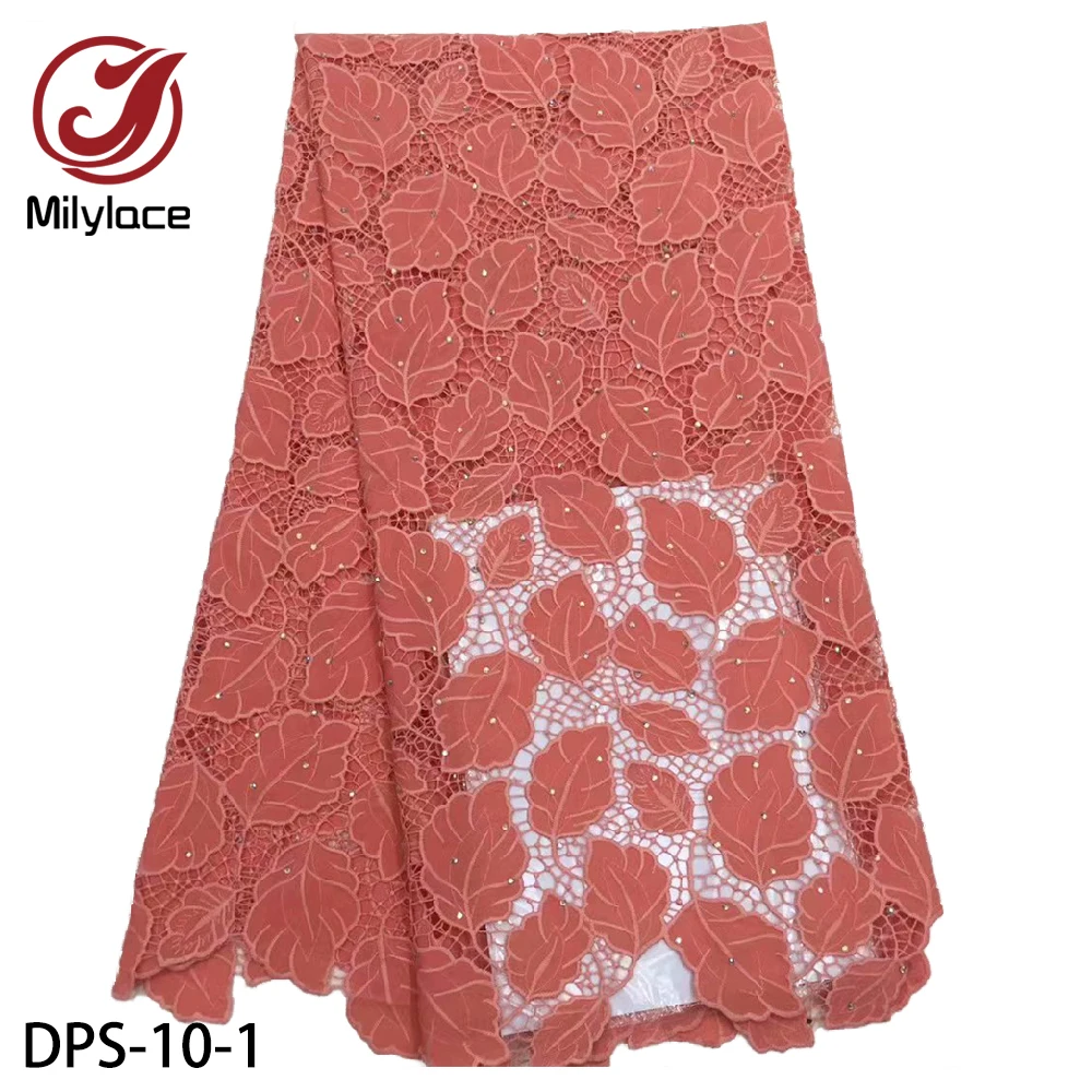 

Milylace Pure Color Water Soluble Lace Guipure Lace Fabric High Quality Nigerian Lace Fabric with Stone for Party Dress DPS-10