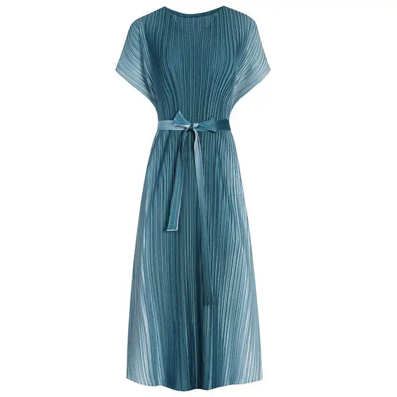 

LANMREM dress loose show thin gradient temperament versatile pleated short sleeve loos fit summer 2021 new arrival 2K1741