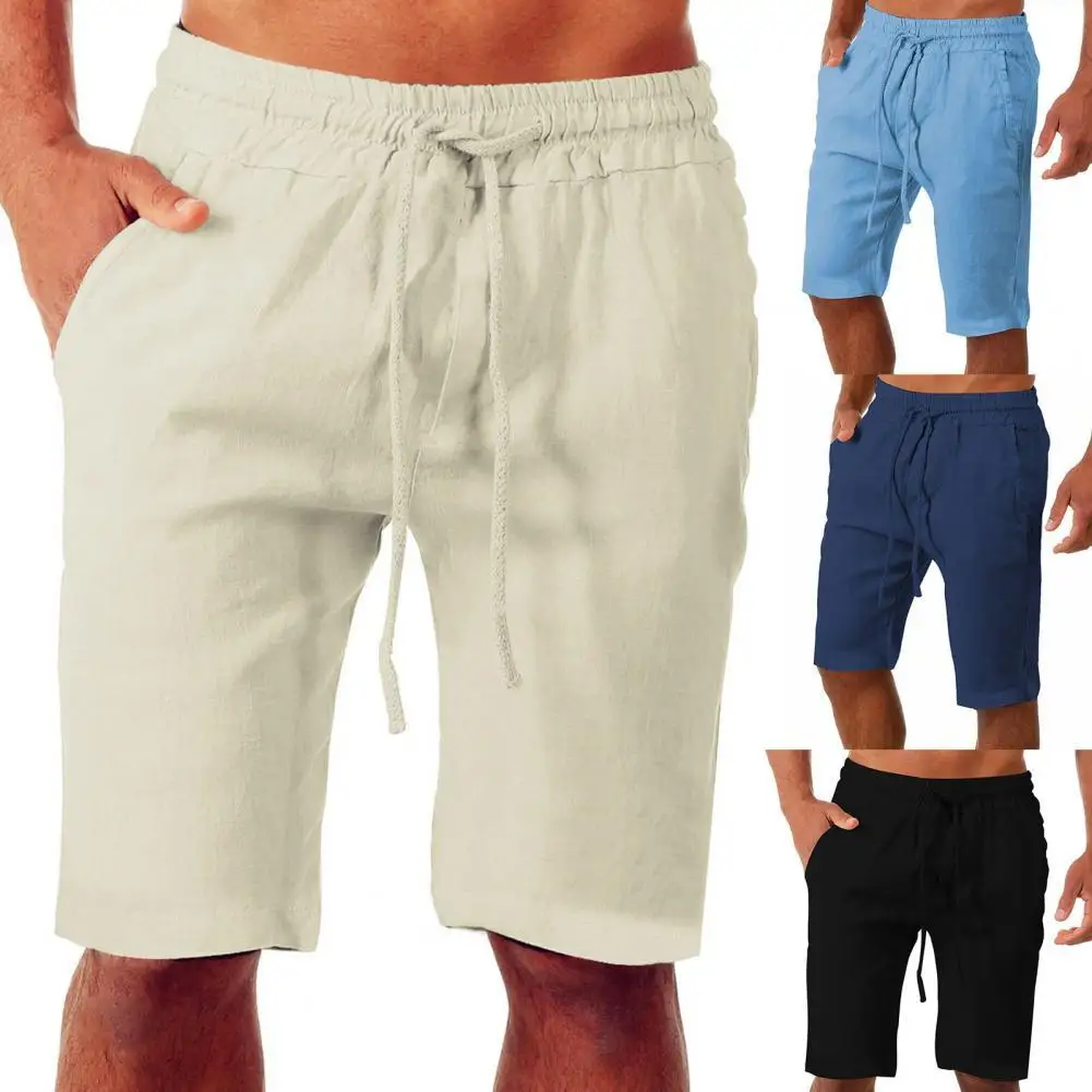 

Men's Sports Shorts Knee Length Solid Color Men Drawstring Two Pockets Training Shorts Fitness Pants Streetwear for Daily Wear