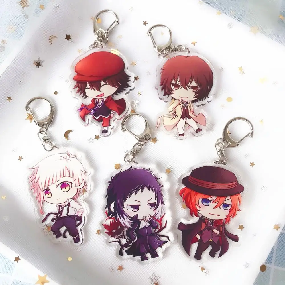 

Tronzo Toys Keychain Bungou Stray Dogs Nakajima Atsushi Nakahara Chuya Edogawa Ranpo Dazai Osamu Cute Mini Figure Key Ring Toys