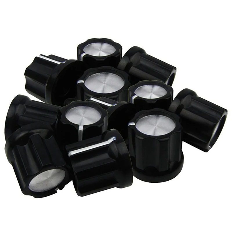 

24x 0Degree/180Degree D-Type Shaft Guitar Bass Pot Knobs Amp Knobs Buttons Caps, Black with Silver Top