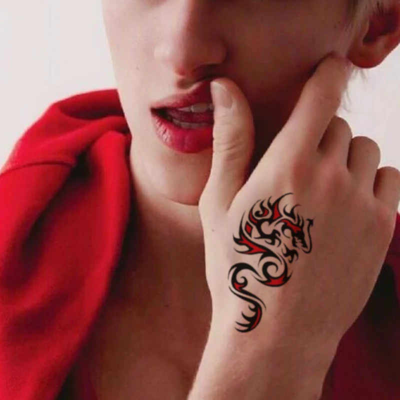 

Black Red Flying Dragon Body Art Waterproof Temporary Cool Hand Neck Arm Foot Tattoos Totem for Woman Men Flash Tattoo Stickers