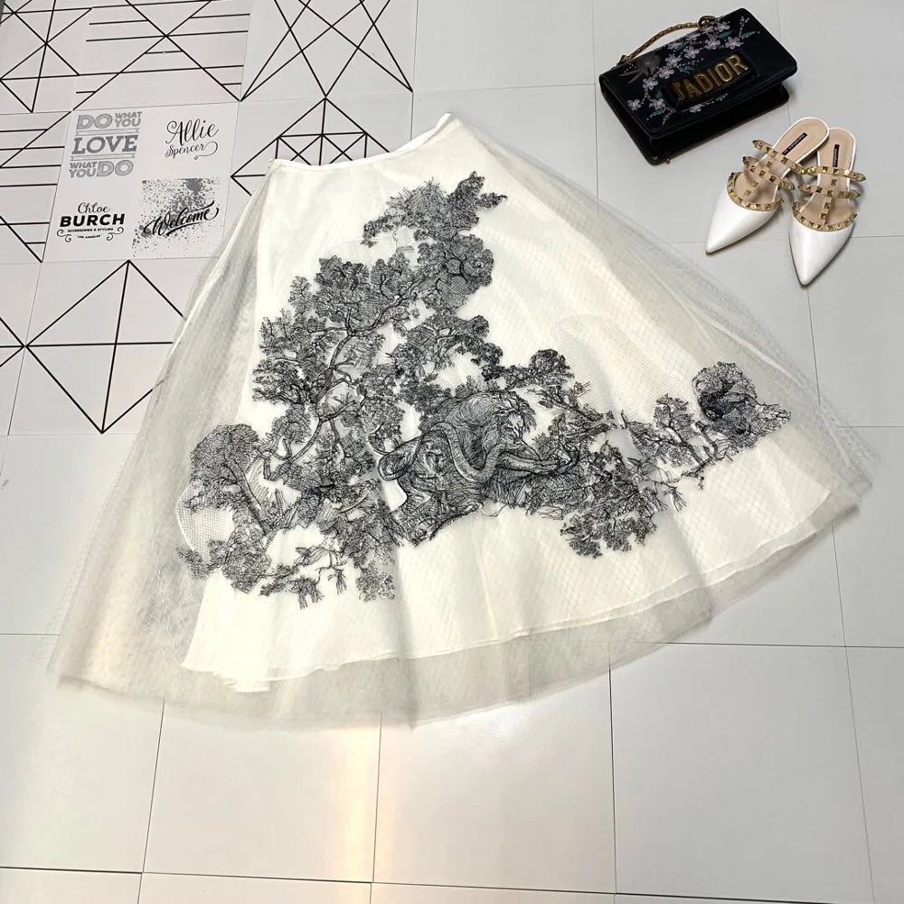 only skirt Новинка Ivchun от кутюр Платье Льва животных вышивка сетки пряжа шелковая подкладка юбки - Color: only skirt