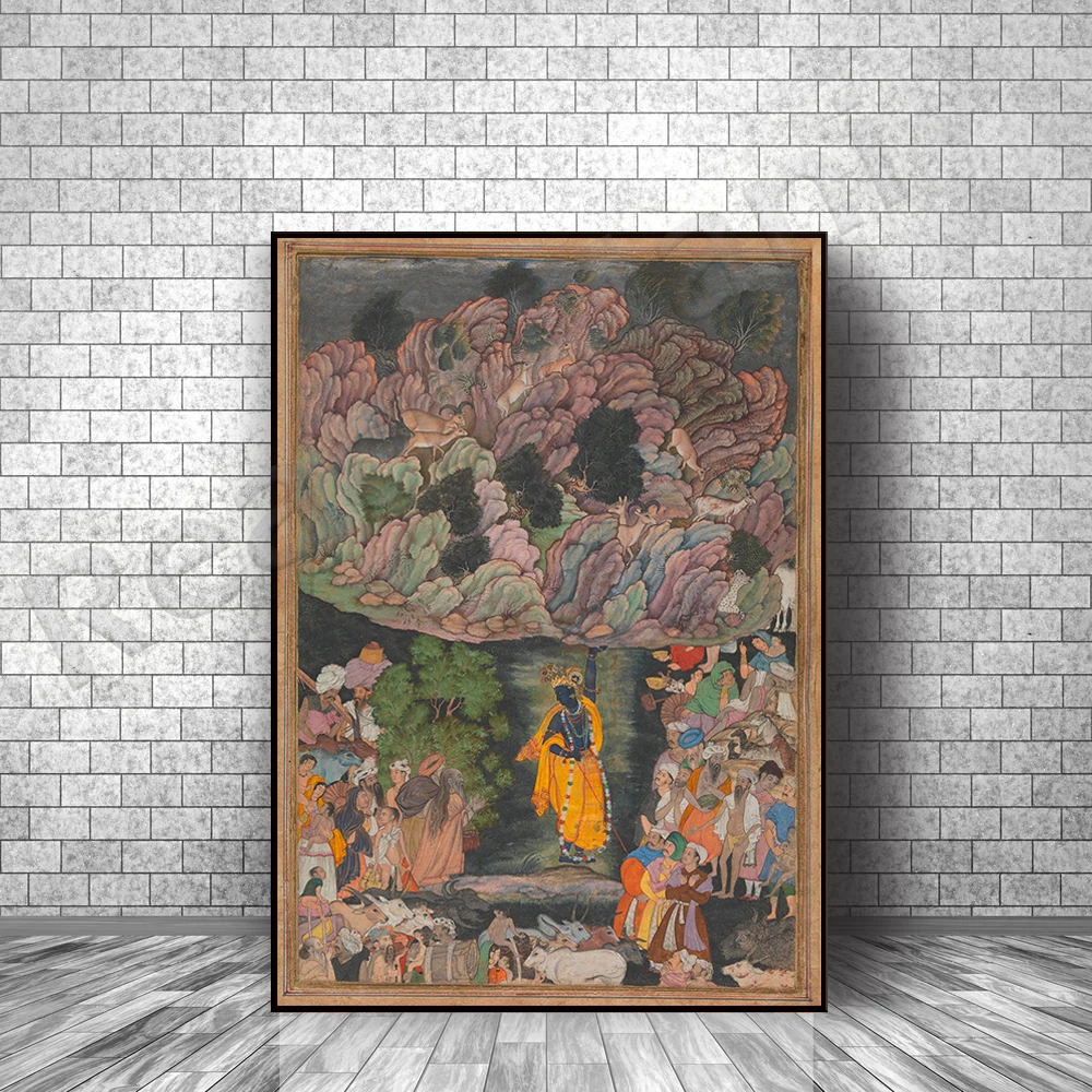 

Krishna lifts Govardhan Mountain to shelter the villagers of Braj