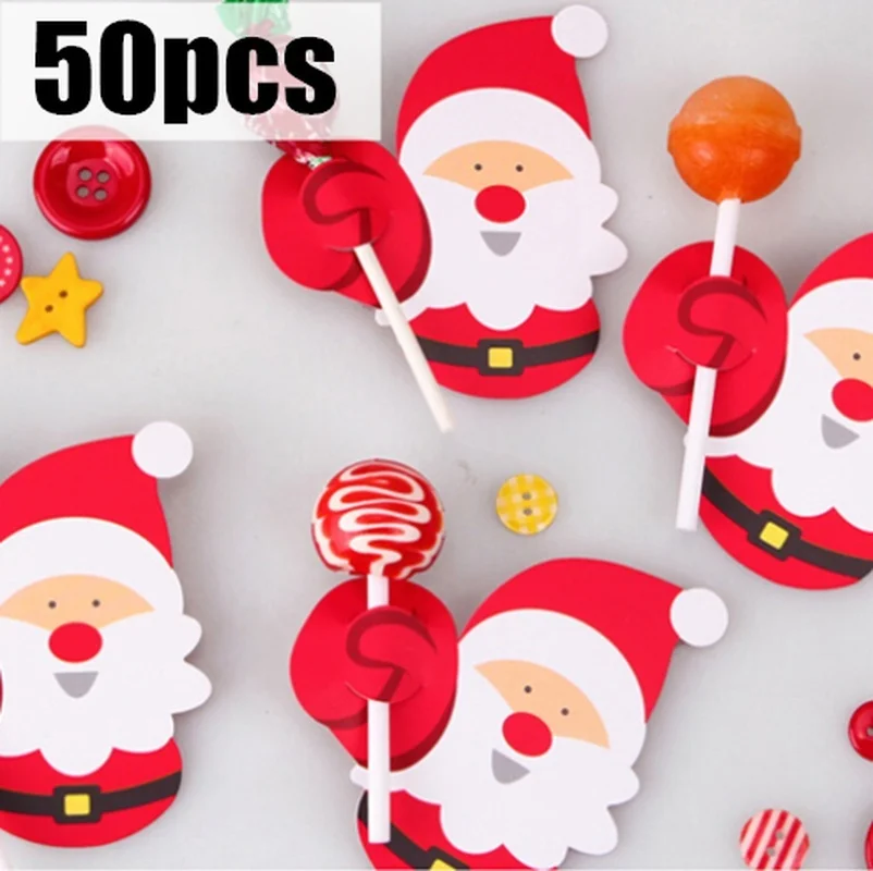 50 Pcs/Set Penguin Santa Claus Lollipop Paper Card Christmas Candy Gift Birthday Party Candy Decor Christmas Decoration 2022