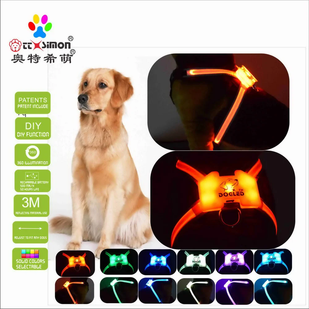 

CC Simon Dogled harness for big dog 7 in 1 color Dog Harness Glowing USB Led Collar Puppy Lead Pets Vest Dog Leads