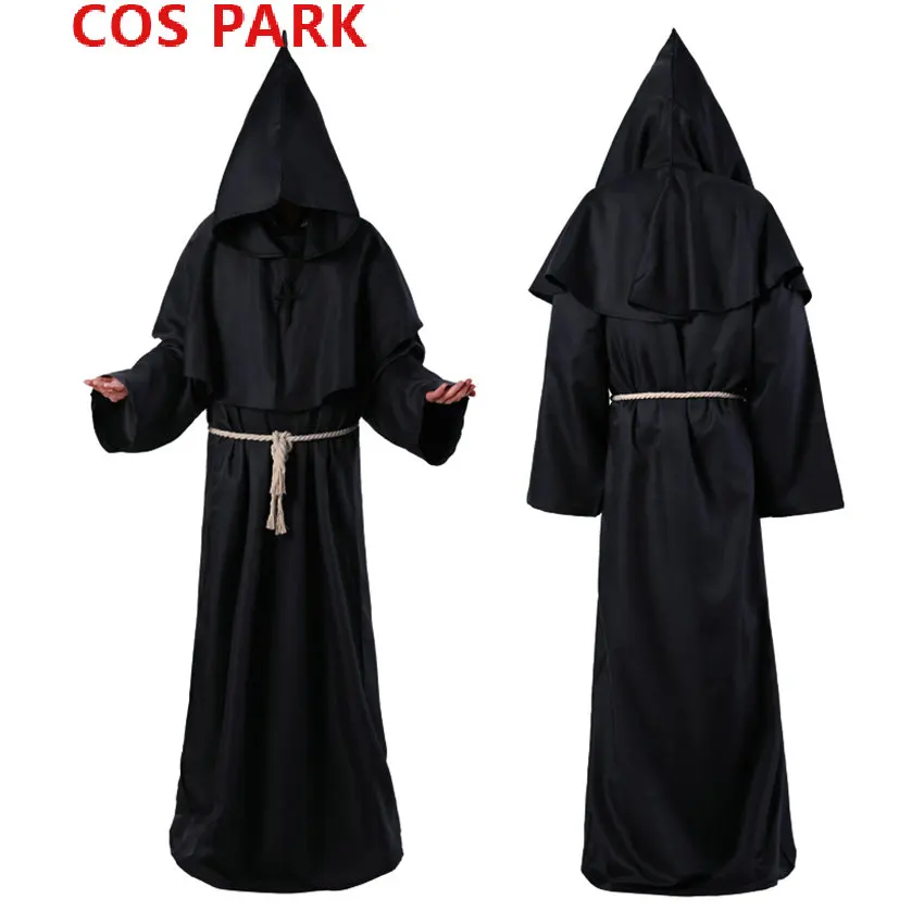 

Halloween Witch Dress Plague Doctor Costumes Cosplay Men Monk Clothes Wizard Robe Pointed Hood Cape Cloak