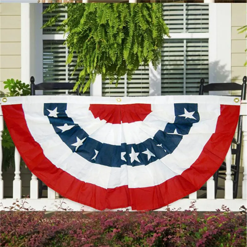 

USA Pleated Fan Flag Resistant Polyester Banner American Bunting Patriotic Half Fan Banner Home Decor For Indoor Home Yard Outdo