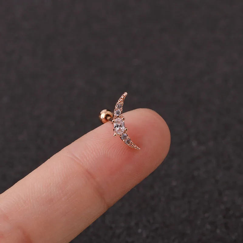 Imixlot розовое золото изогнутая Cz Stasr Cartilage шпилька Helix Rook Конч закручивающаяся задняя часть серьги 20 г Украшения для ушного пирсинга из нержавеющей стали - Окраска металла: YLBJ989C-1