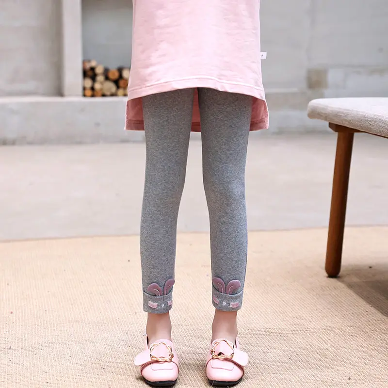 Леггинсы для девочек с мультяшными кроличьими ушками теплые хлопковые леггинсы