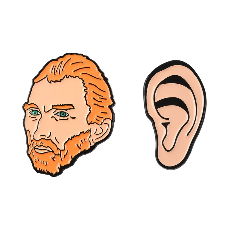 1 piece character cartoon badge personality creative van Gogh avatar ear metal brooch clothing backpack decoration accessories