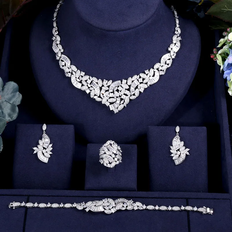 Роскошные женские украшения элегантная форма для невесты CZ ожерелье серьги