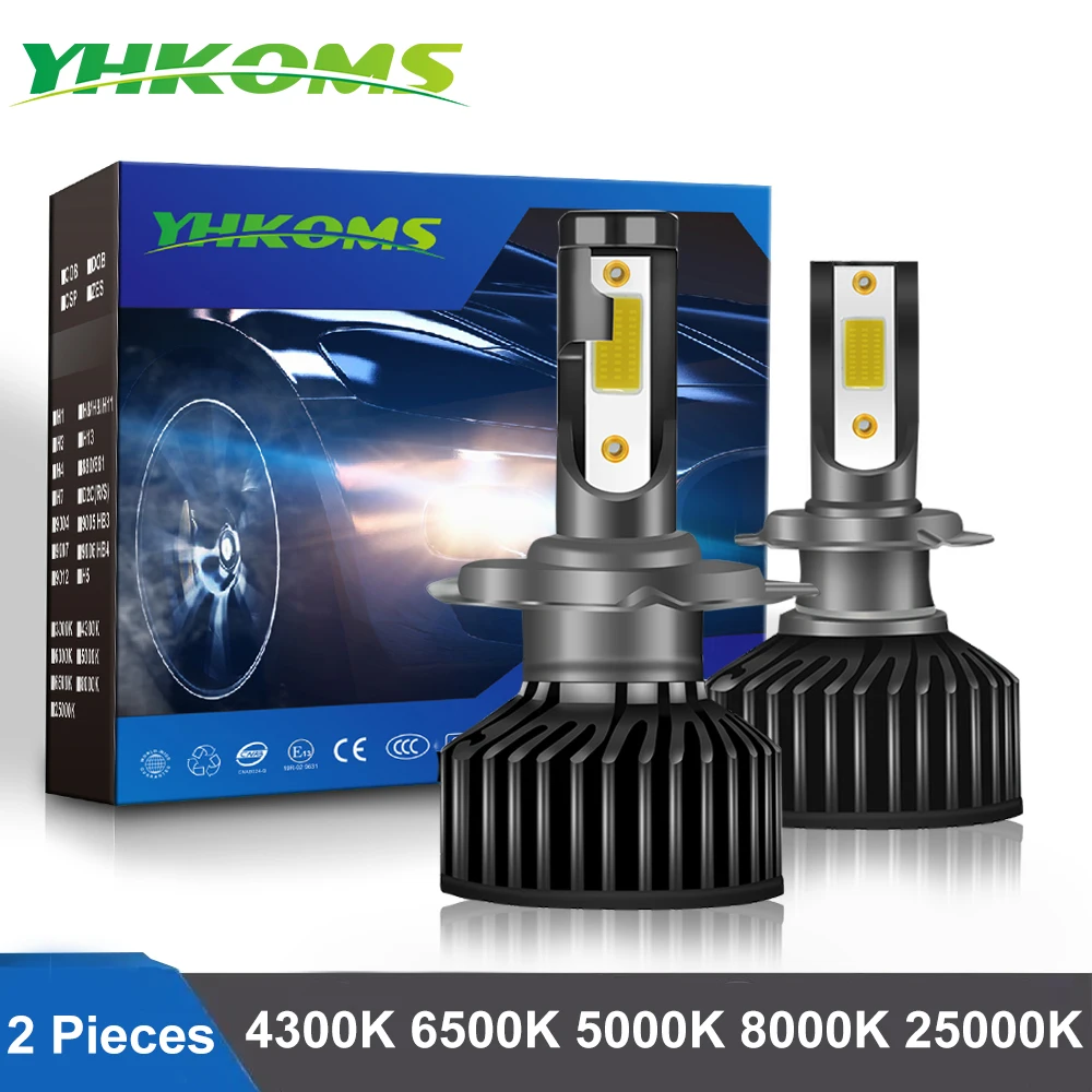 YHKOMS H4 H7 светодиодный лампы фар автомобиля H1 H8 H9 H11 4300K 5000K 6500K 8000K F2 Авто