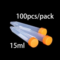 100pcs 15ml plastic centrifuge tubes conical bottom graduated marks blue screw cap