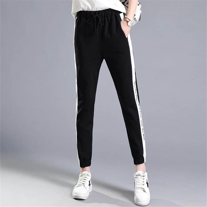 Брюки женские спортивные с буквенным принтом повседневные штаны эластичным