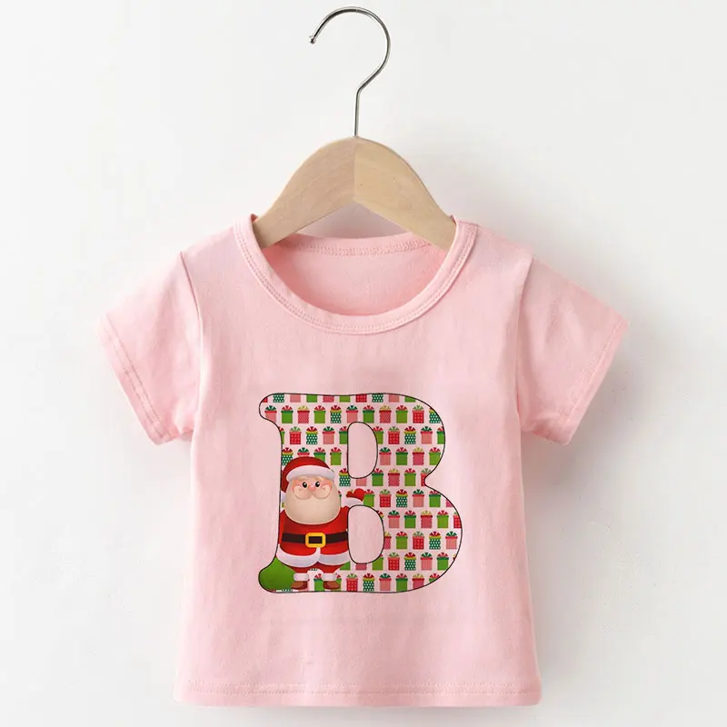 

New Arrivals Streetwear Boy Clothes Novelty Girls Shirts Short Sleeve Kids Shirt Santa Claus Kawaii Letters Print Girl T-shirt