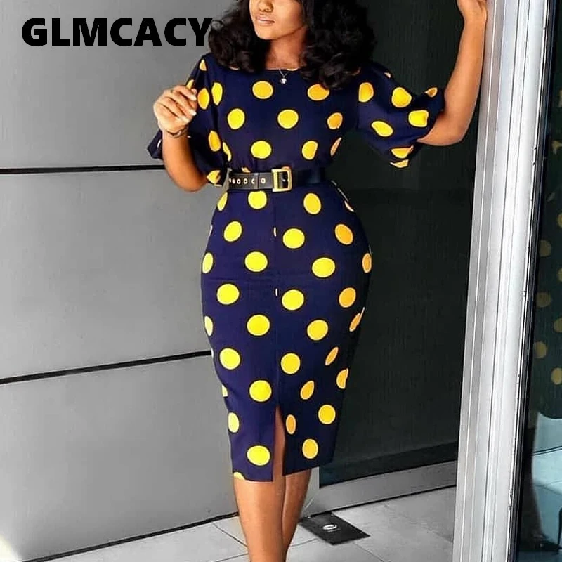 Женское элегантное винтажное летнее платье в крупный горошек с коротким рукавом