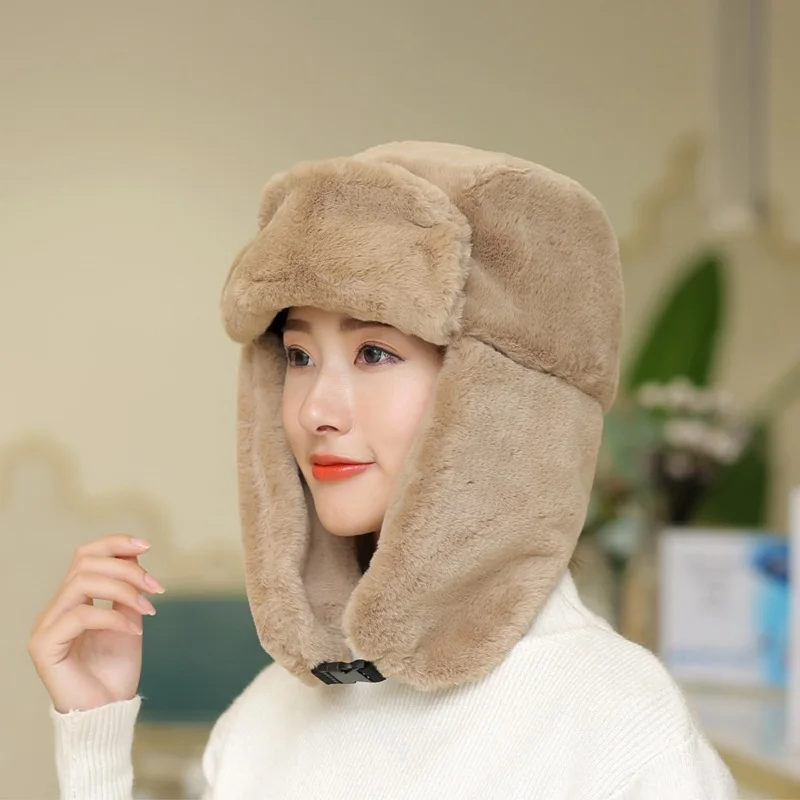 Русские женские толстые шапки бомберы CAMOLAND из двух частей с шарфом откидной